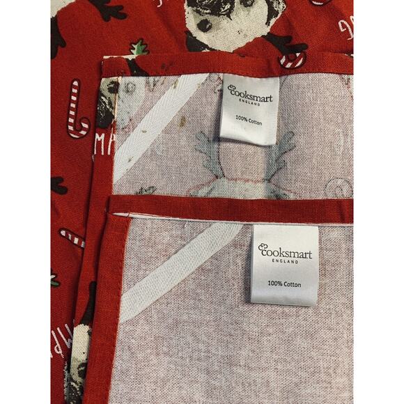 Pug Cooksmart Tea Towels Bah Humpug Cotton Unused No Tags or Pkg Red Christmas - Picture 2 of 9